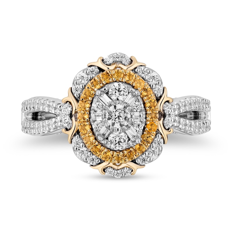 Main Image 4 of Enchanted Disney Belle 3/4 CT. T.W. Oval Multi-Diamond and Citrine Double Frame Engagement Ring in 14K Two-Tone Gold