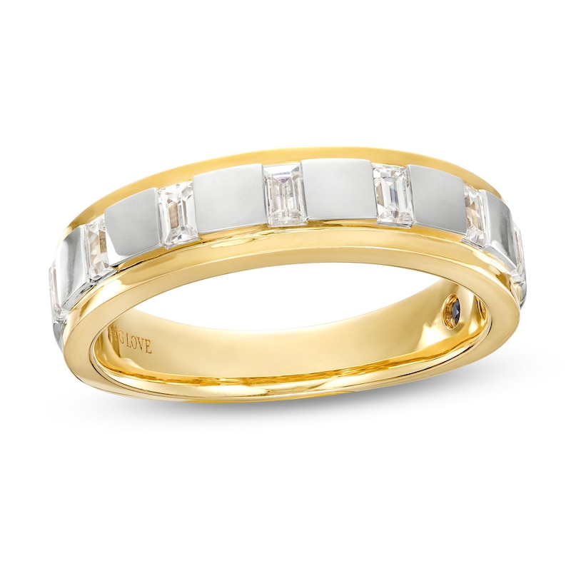 Main Image 1 of Vera Wang Men's 1/2 CT. T.W. Diamond Linear Station Wedding Band in 14K Two-Tone Gold