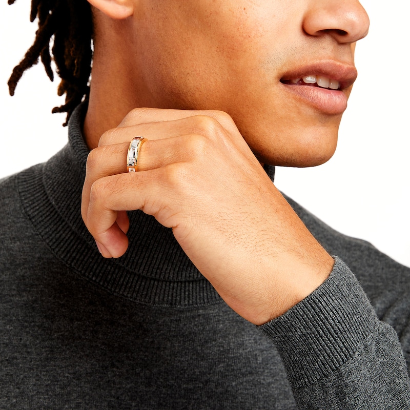 Main Image 2 of Vera Wang Men's 1/2 CT. T.W. Diamond Linear Station Wedding Band in 14K Two-Tone Gold