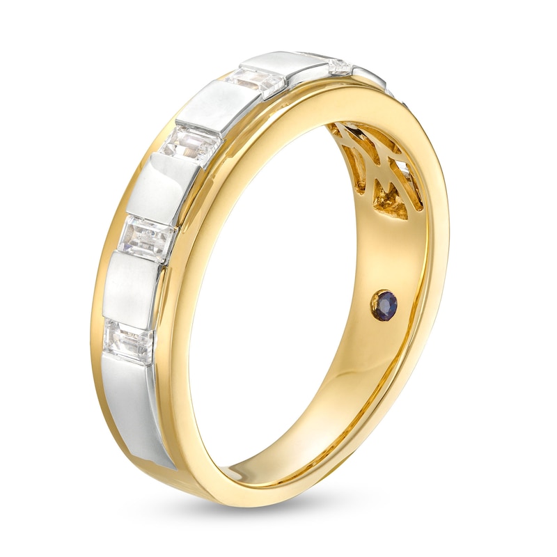 Main Image 3 of Vera Wang Men's 1/2 CT. T.W. Diamond Linear Station Wedding Band in 14K Two-Tone Gold