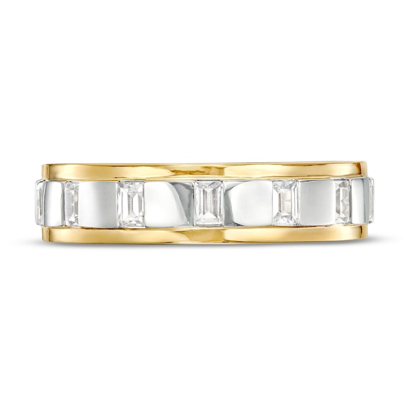 Main Image 4 of Vera Wang Men's 1/2 CT. T.W. Diamond Linear Station Wedding Band in 14K Two-Tone Gold