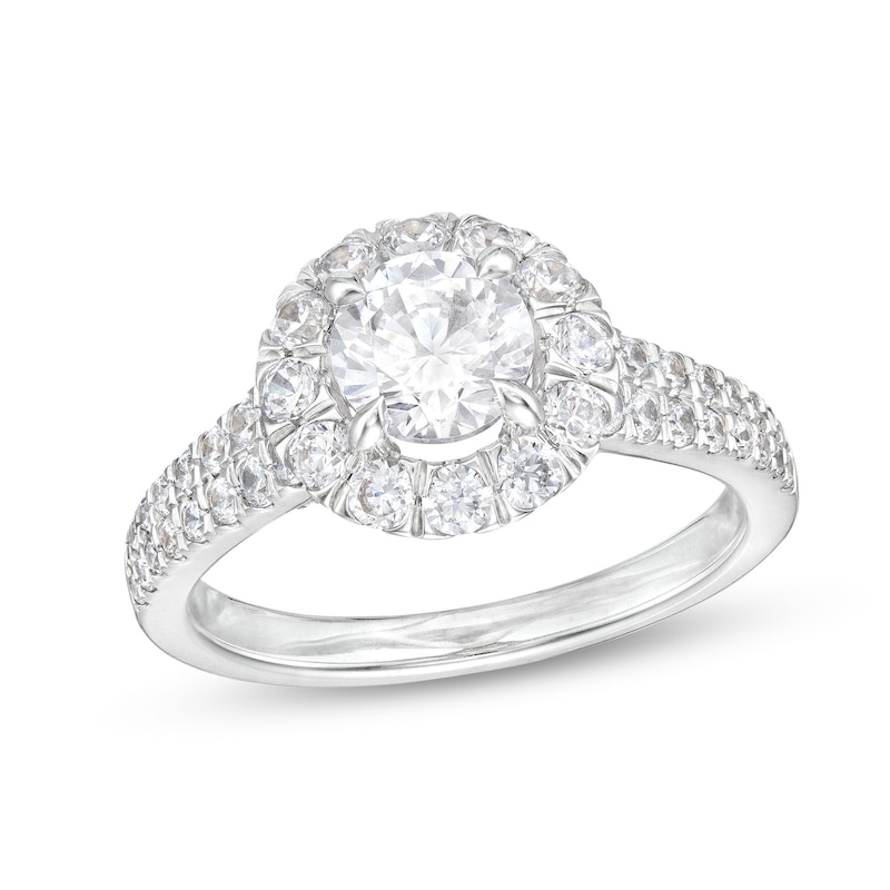 Main Image 1 of Vera Wang Love Collection Certified Center Diamond 2 CT. T.W. Flower Frame Engagement Ring in 14K White Gold (I/SI2)
