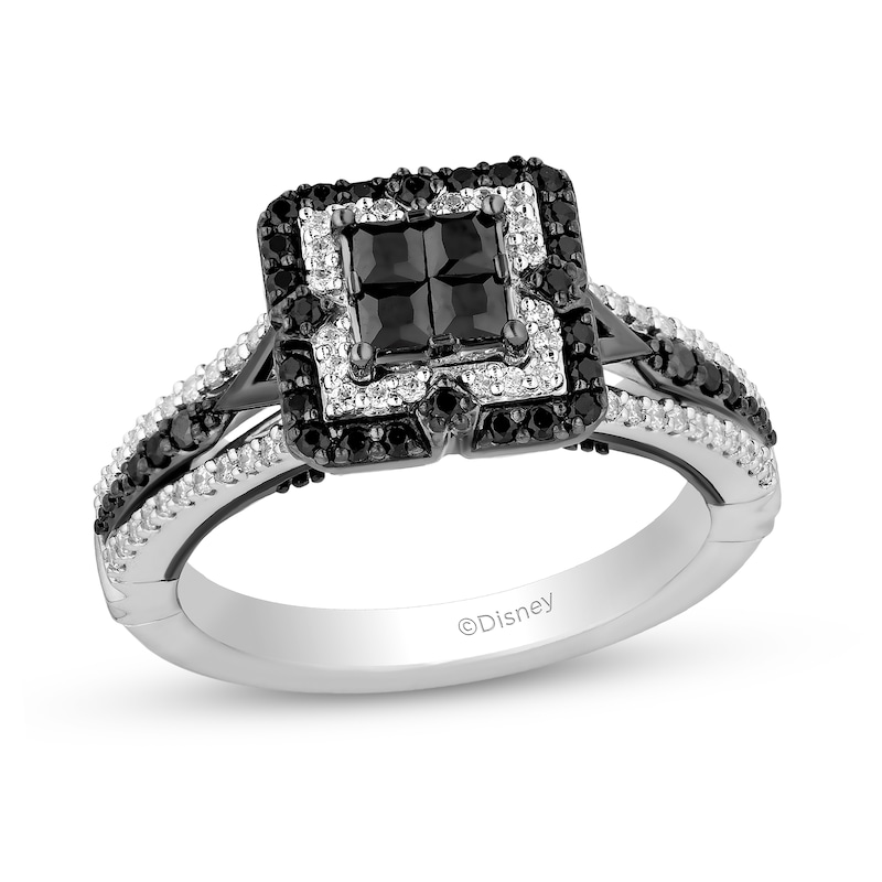 Main Image 1 of Enchanted Disney Villains Maleficent 1 CT. T.W. Black and White Quad Diamond Frame Engagement Ring in 14K White Gold