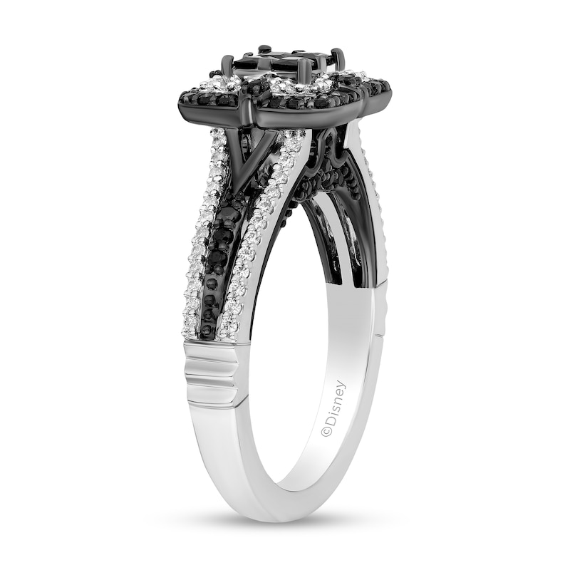 Main Image 2 of Enchanted Disney Villains Maleficent 1 CT. T.W. Black and White Quad Diamond Frame Engagement Ring in 14K White Gold