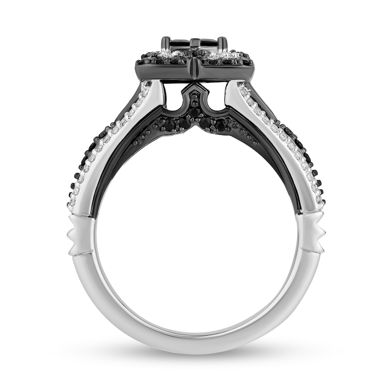 Main Image 3 of Enchanted Disney Villains Maleficent 1 CT. T.W. Black and White Quad Diamond Frame Engagement Ring in 14K White Gold