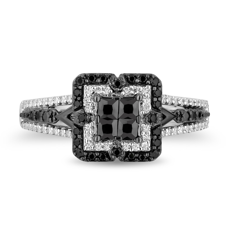 Main Image 4 of Enchanted Disney Villains Maleficent 1 CT. T.W. Black and White Quad Diamond Frame Engagement Ring in 14K White Gold