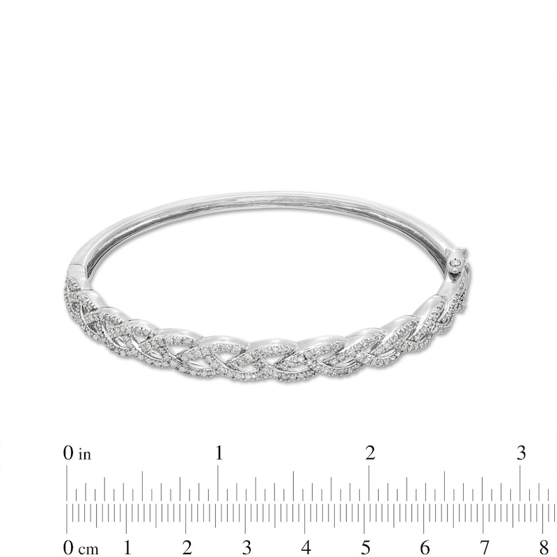 Main Image 3 of 1 CT. T.W. Diamond Braided Bangle in Sterling Silver – 7.5"