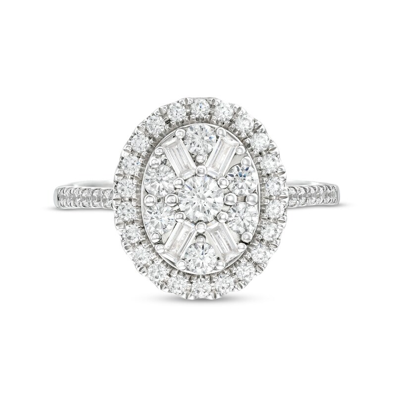 Main Image 4 of 1 CT. T.W. Oval-Shaped Multi-Diamond Frame Ring in 10K White Gold