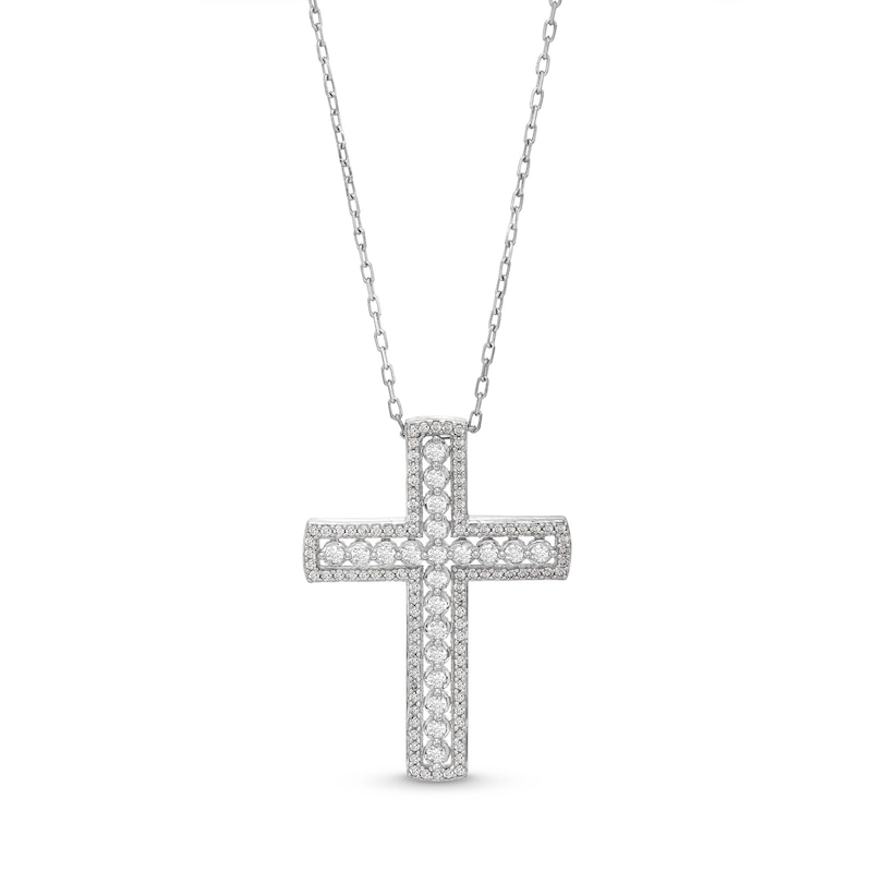 1/2 CT. T.W. Diamond Frame Cross Pendant in 10K White Gold