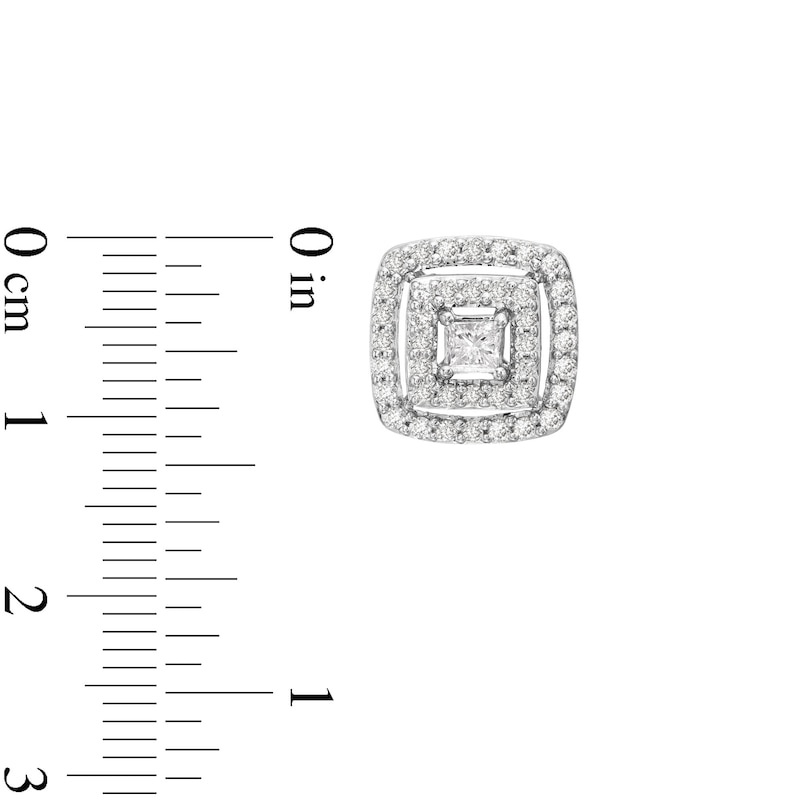 Main Image 3 of 1 CT. T.W. Princess-Cut Diamond Double Cushion-Shaped Frame Stud Earrings in 10K White Gold