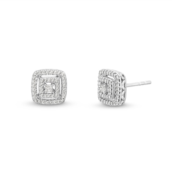 1/4 CT. T.w. Princess-Cut Diamond Double Cushion-Shaped Frame Stud Earrings in 10K White Gold