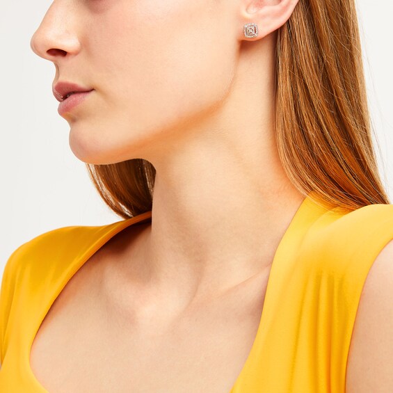 1/4 CT. T.w. Princess-Cut Diamond Double Cushion-Shaped Frame Stud Earrings in 10K White Gold