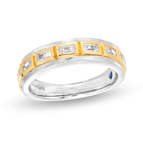 Vera Wang Men's 1/2 CT. T.w. Baguette Diamond Station Wedding Band in 14K Two-Tone Gold
