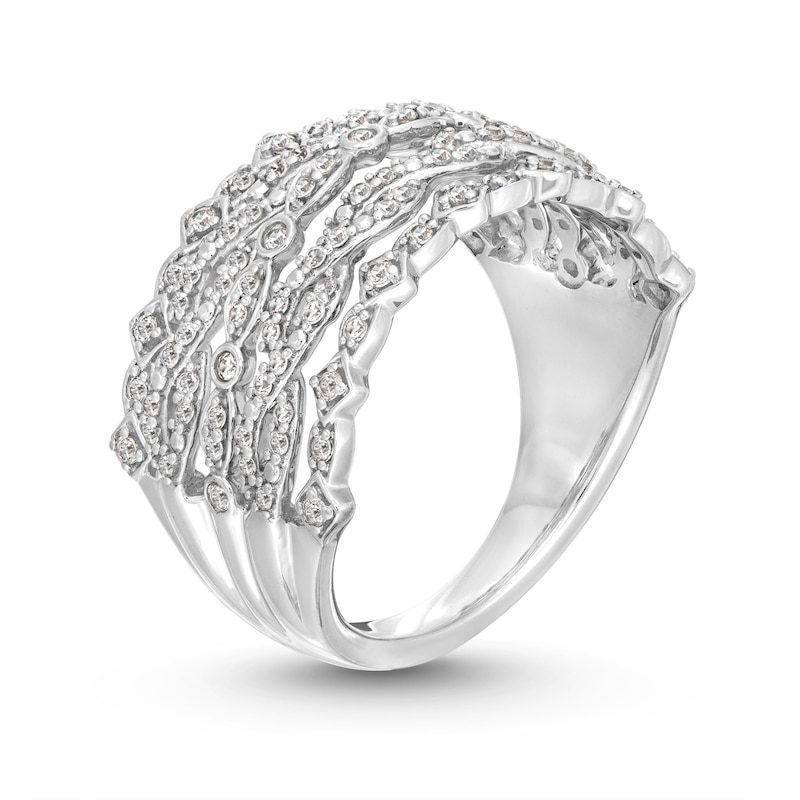 Main Image 3 of 1/2 CT. T.W. Diamond Multi-Row Art Deco Ring in 10K White Gold