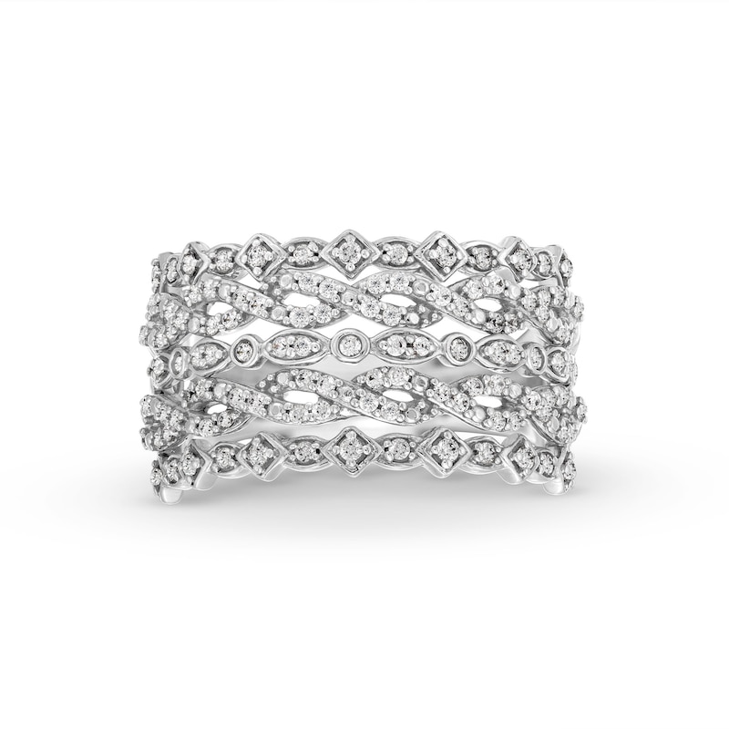 Main Image 4 of 1/2 CT. T.W. Diamond Multi-Row Art Deco Ring in 10K White Gold