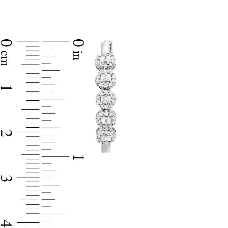 Main Image 3 of 1/2 CT. T.W. Multi-Diamond Five Stone Hoop Earrings in 10K White Gold