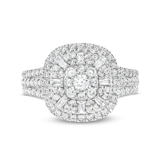 1 CT. T.w. Cushion-Shaped Multi-Diamond Double Frame Triple Row Ring in 10K White Gold