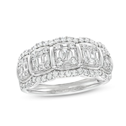 1 CT. T.W. Cushion-Shaped Multi-Diamond Scallop Edge Band in 10K White Gold