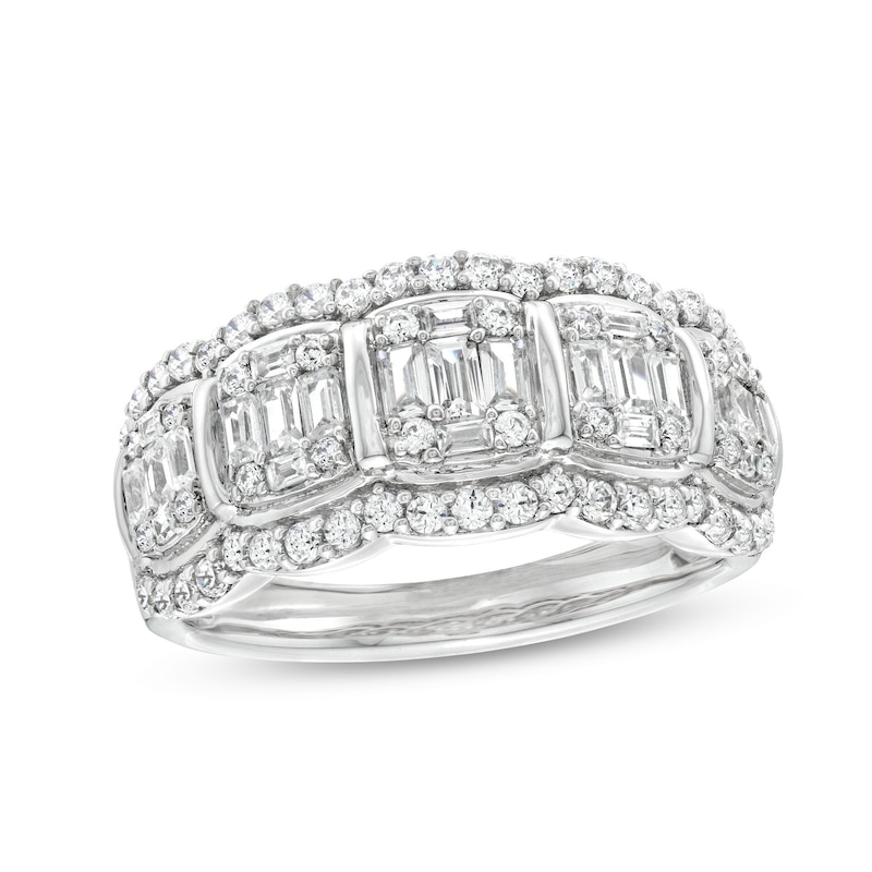 Main Image 1 of 1 CT. T.W. Cushion-Shaped Multi-Diamond Scallop Edge Band in 10K White Gold