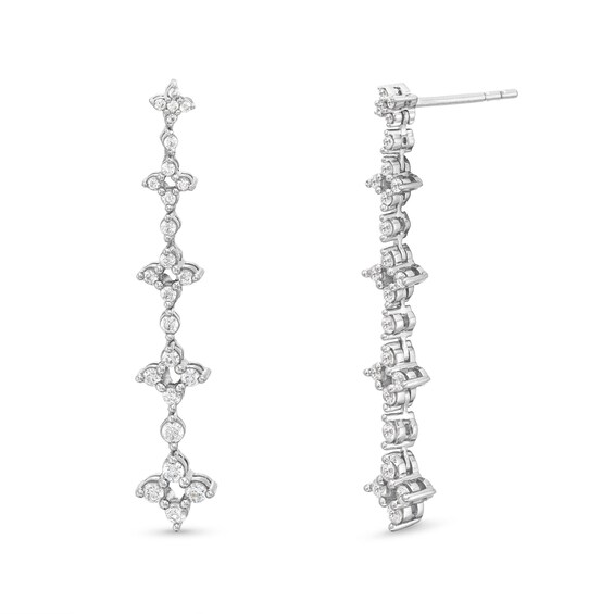 3/4 CT. T.w. Diamond Graduated Flower Drop Earrings in 10K White Gold