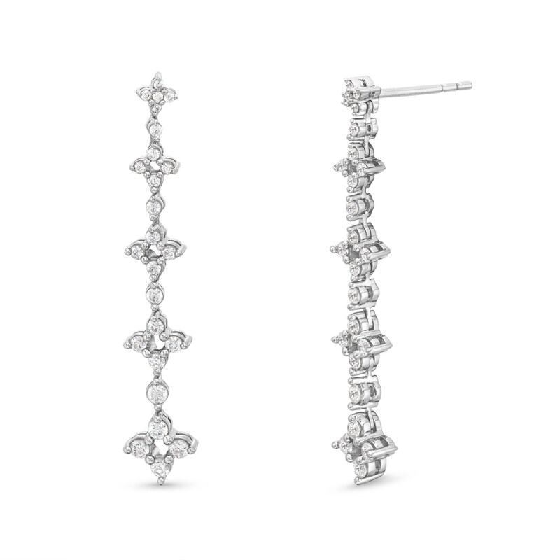 Main Image 1 of 3/4 CT. T.W. Diamond Graduated Flower Drop Earrings in 10K White Gold