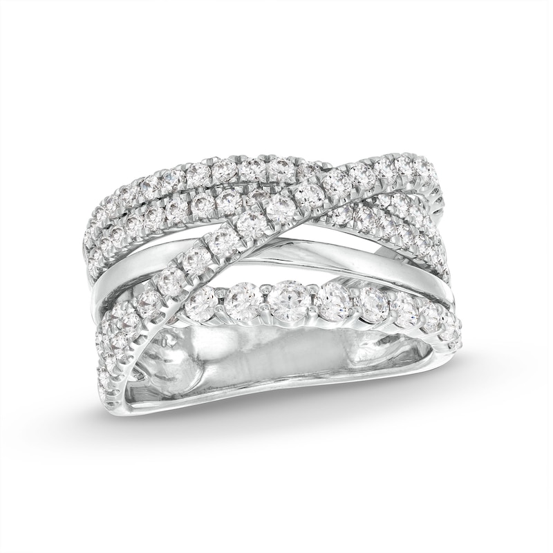 Main Image 1 of 1-1/2 CT. T.W. Diamond Crossover Multi-Row Ring in 10K White Gold
