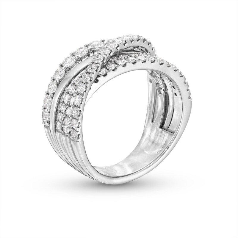 Main Image 3 of 1-1/2 CT. T.W. Diamond Crossover Multi-Row Ring in 10K White Gold