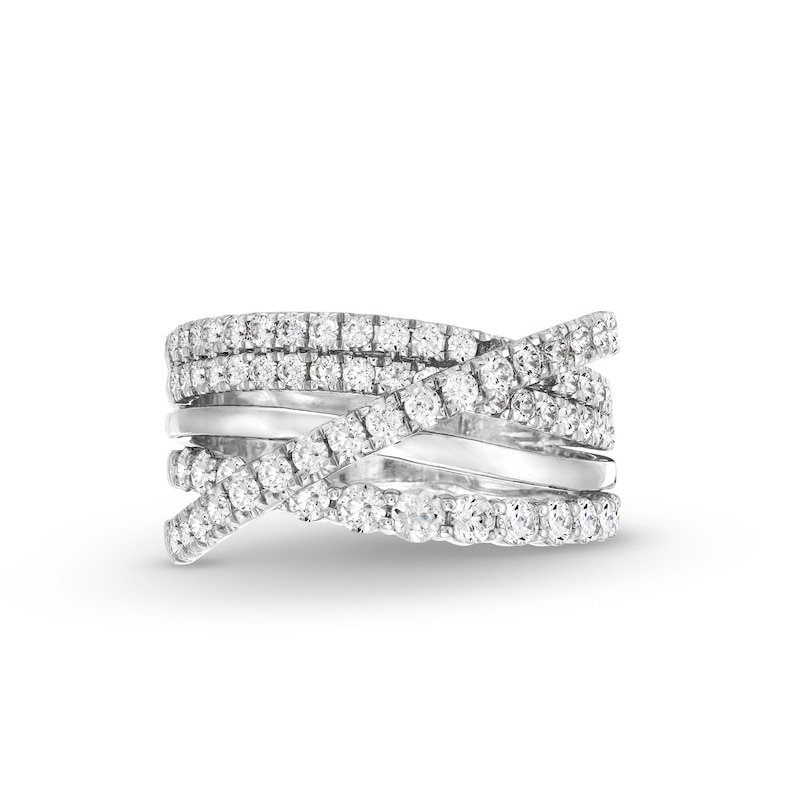 Main Image 4 of 1-1/2 CT. T.W. Diamond Crossover Multi-Row Ring in 10K White Gold