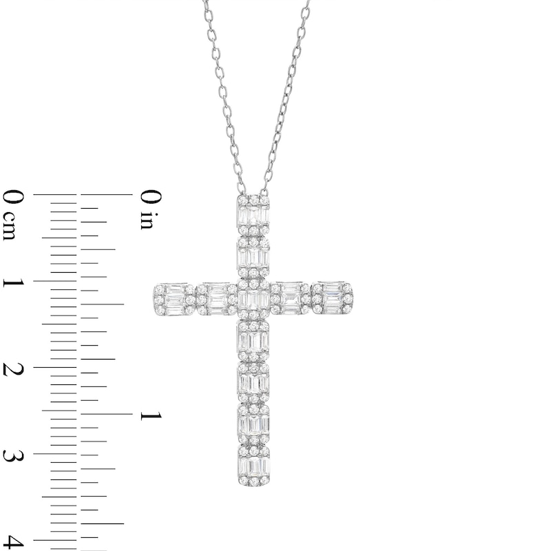 Main Image 3 of 3/4 CT. T.W. Emerald-Shaped Multi-Diamond Cross Pendant in 10K White Gold