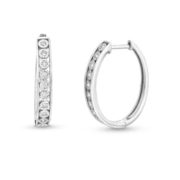 1/4 CT. T.W. Diamond Oval Hoop Earrings in Sterling Silver