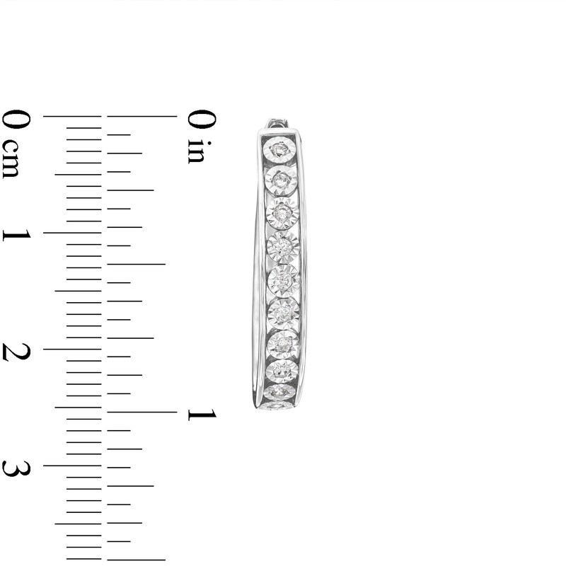 Main Image 3 of 1/4 CT. T.W. Diamond Oval Hoop Earrings in Sterling Silver