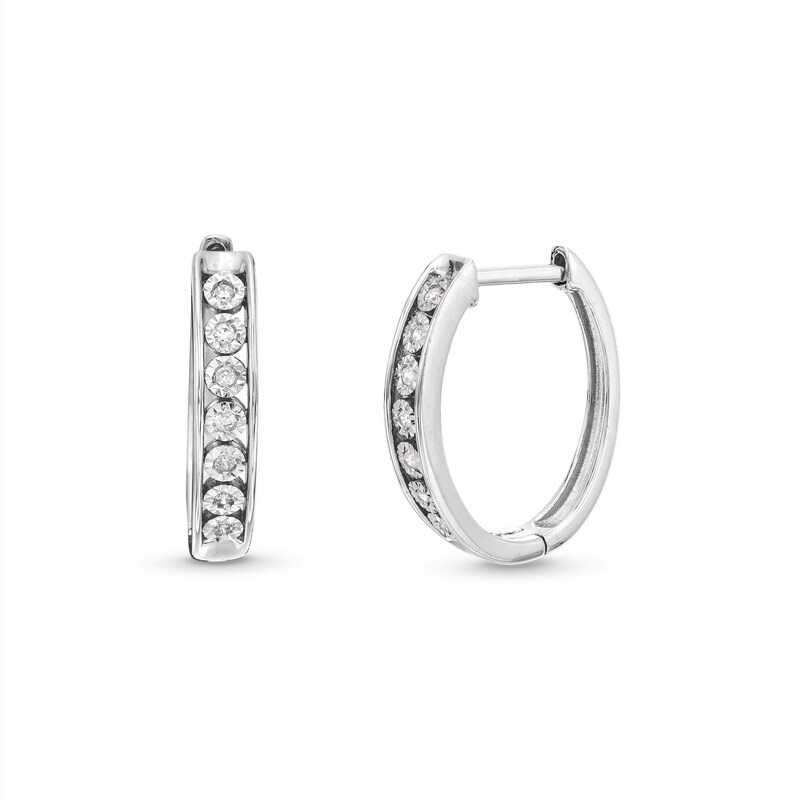 Main Image 1 of 1/10 CT. T.W. Diamond Oval Hoop Earrings in Sterling Silver