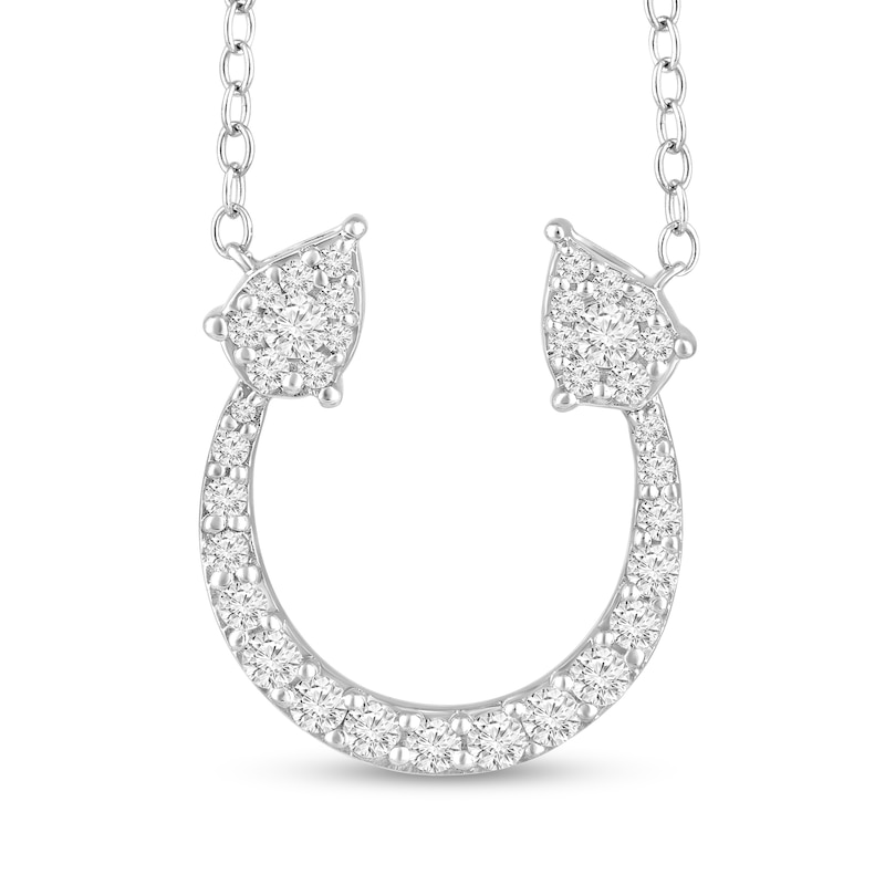 Main Image 1 of 1/3 CT. T.W. Multi-Diamond Pear Horseshoe Necklace in 10K White Gold