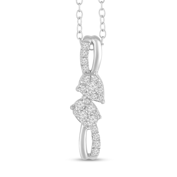 1/3 CT. T.w. Multi-Diamond Oval and Pear Ribbon Pendant in 10K White Gold
