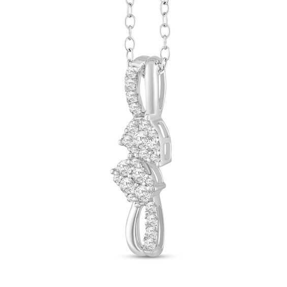 1/3 CT. T.w. Multi-Diamond Oval and Pear Ribbon Pendant in 10K White Gold