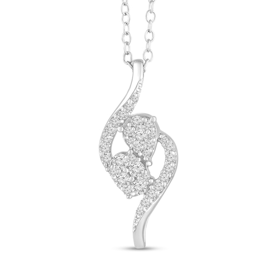 3/8 CT. T.w. Multi-Diamond Oval and Pear Open Flame Pendant in 10K White Gold