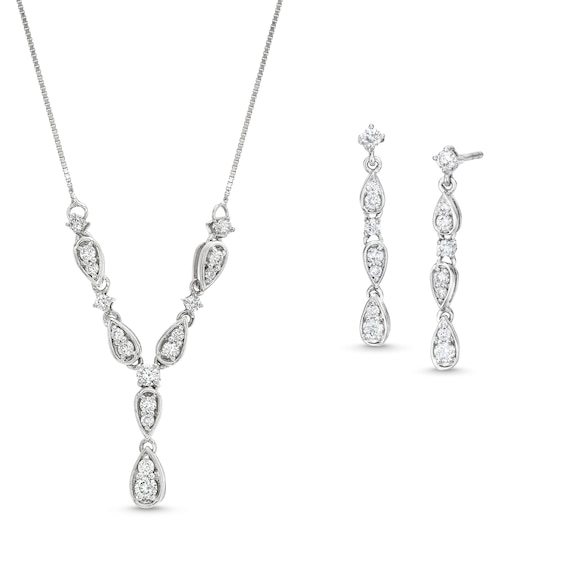1/2 CT. T.w. Lab-Grown Diamond Y-Necklace and Earrings Set in 10K White Gold