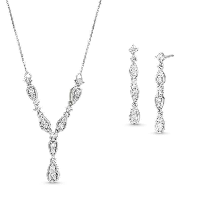 1/2 CT. T.W. Lab-Created Diamond Y-Necklace and Earrings Set in 10K White Gold