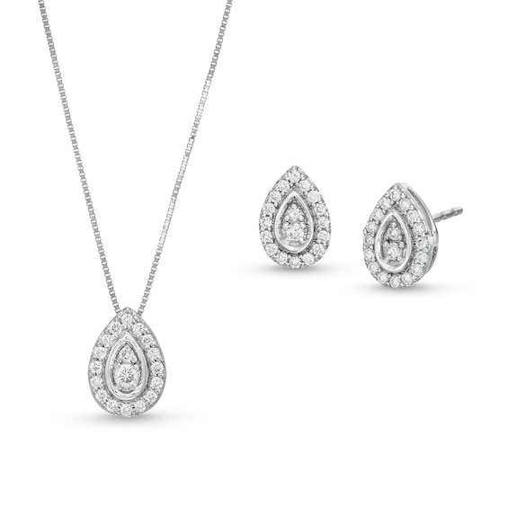 1/3 CT. T.w. Lab-Grown Diamond Teardrop Pendant and Earrings in 10K White Gold