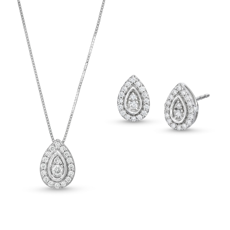 1/3 CT. T.W. Lab-Created Diamond Teardrop Pendant and Earrings in 10K White Gold