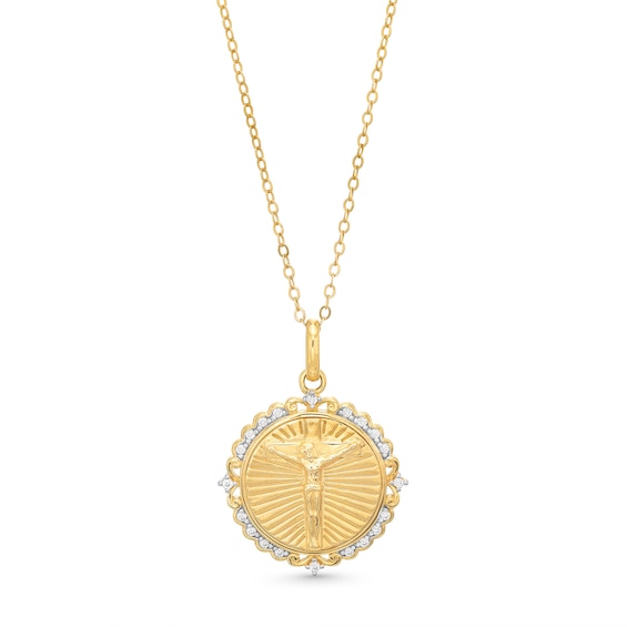 1/10 CT. T.w. Diamond Frame Crucifix Medallion Pendant in 10K Gold