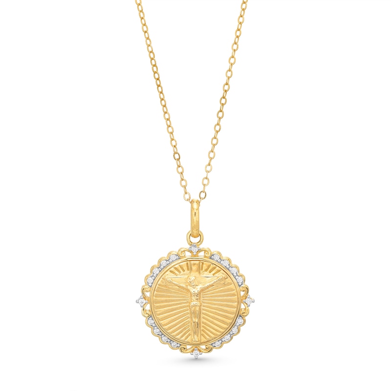 Main Image 1 of 1/10 CT. T.W. Diamond Frame Crucifix Medallion Pendant in 10K Gold