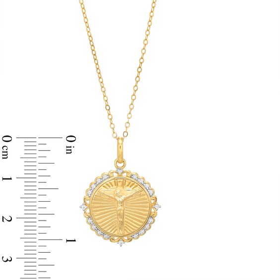 1/10 CT. T.w. Diamond Frame Crucifix Medallion Pendant in 10K Gold