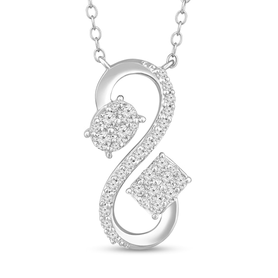 1/2 CT. T.w. Multi-Diamond Oval and Rectangle Linear Infinity Pendant in 10K White Gold