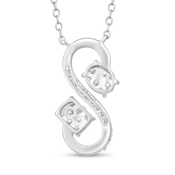 1/2 CT. T.w. Multi-Diamond Oval and Rectangle Linear Infinity Pendant in 10K White Gold