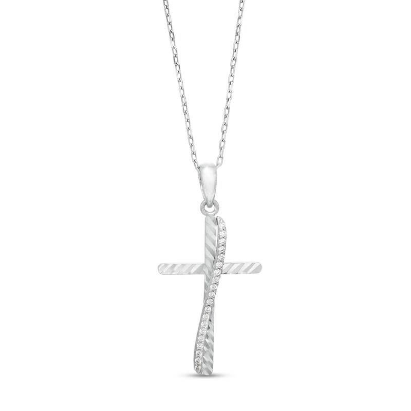 Main Image 1 of 1/10 CT. T.W. Diamond Crossover Cross Pendant in Sterling Silver