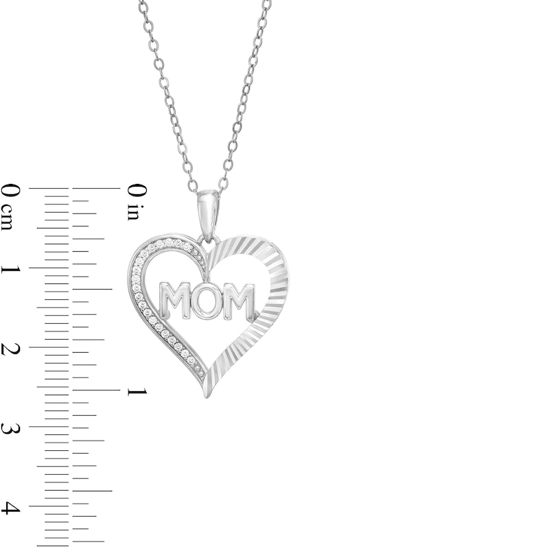 Main Image 3 of 1/10 CT. T.W. Diamond "MOM" Heart Outline Pendant in Sterling Silver