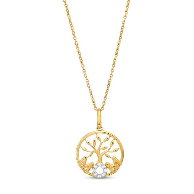 Main Image 1 of Diamond Accent "MOM" Family Tree Pendant in 10K Gold