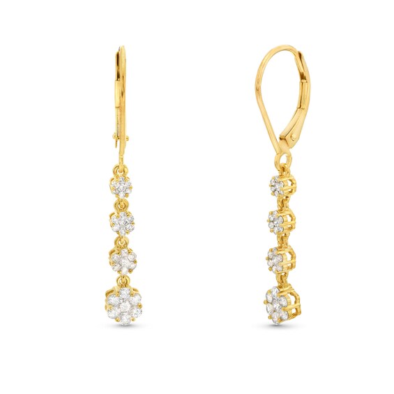 1/2 CT. T.w. Multi-Diamond Graduated Flower Drop Earrings in 10K Gold