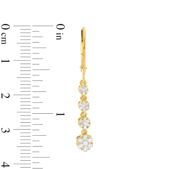 1/2 CT. T.w. Multi-Diamond Graduated Flower Drop Earrings in 10K Gold